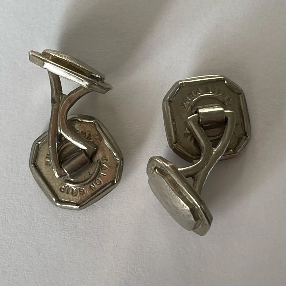 Belais 14k White Gold Front Talon Grip Signed Vintage Cufflinks - Picture 3 of 4